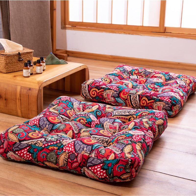 55 X 55 X 10 cm Štvorcový Vankúš Tatami Bavlna Ľan Podlaha Stolička Sedacia Podložka