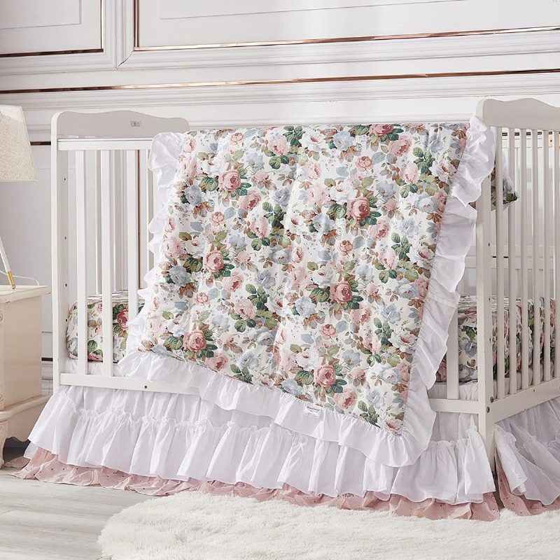 7ks Obliečky Do Postieľky S Kvetinovým Vzorom Shabby Rose Posteľná Bielizeň Pre Bábätká Do Detskej V Štýle Francúzskeho Statku Vo Vidieckom