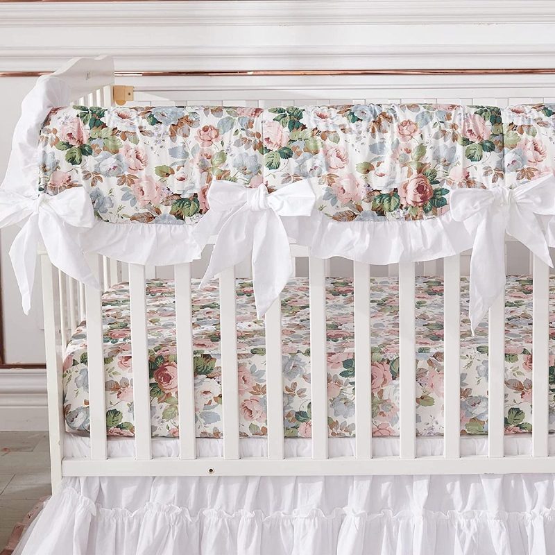 7ks Obliečky Do Postieľky S Kvetinovým Vzorom Shabby Rose Posteľná Bielizeň Pre Bábätká Do Detskej V Štýle Francúzskeho Statku Vo Vidieckom