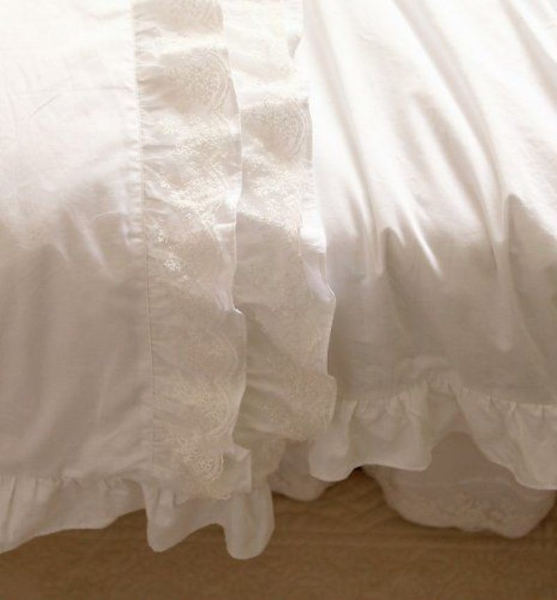 Bytový Textil100% Bavlna Biele Volánikové Posteľné Súpravynádherné Snehovo Volánové Čipkované Obliečky Na Periny