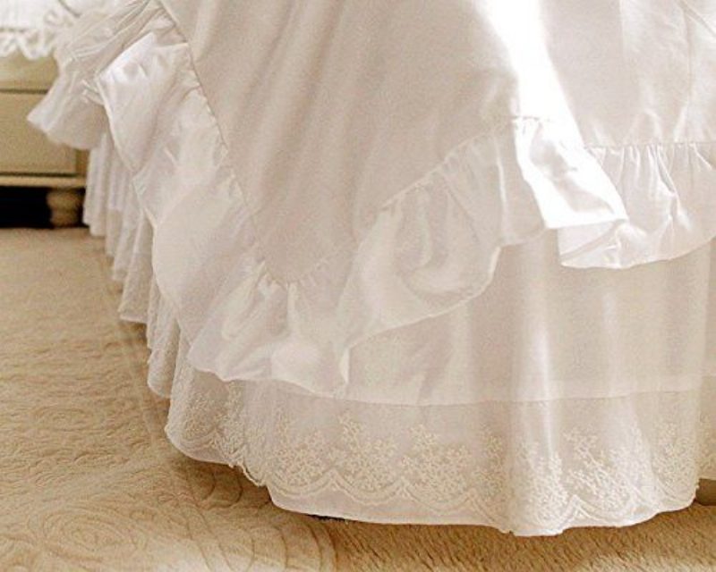 Bytový Textil100% Bavlna Biele Volánikové Posteľné Súpravynádherné Snehovo Volánové Čipkované Obliečky Na Periny