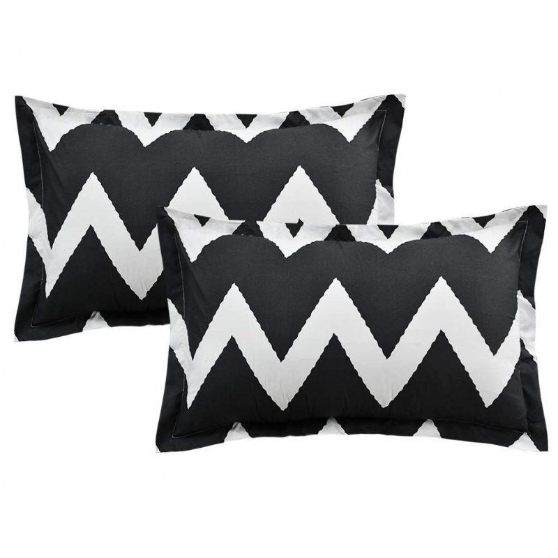 Čiernobiela Súprava Posteľnej Bielizne Chevron Queen Geometric Obliečky Na Paplón So Zipsom (1 Obliečka Na + 2 Na Vankúš)