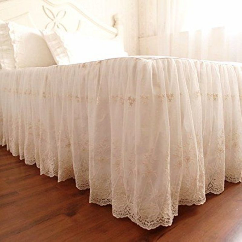 Čipkovaná Spodná Sukňa Off White Dievčenské Posteľné Prikrývky Farmhouse 100% Bavlna Prachové Volánikové Sukne
