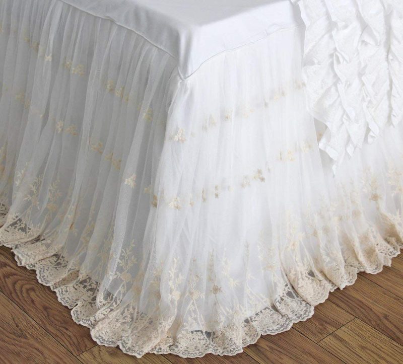 Čipkovaná Spodná Sukňa Off White Dievčenské Posteľné Prikrývky Farmhouse 100% Bavlna Prachové Volánikové Sukne