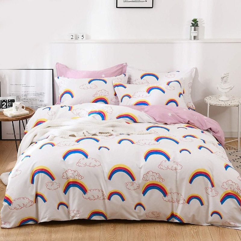 Detská Posteľná Bielizeň So Vzorom Rainbow Cloud 3 Ks 100% Bavlna Dievčenské Magical Stars Ružová Súprava Obliečok Na Prikrývku