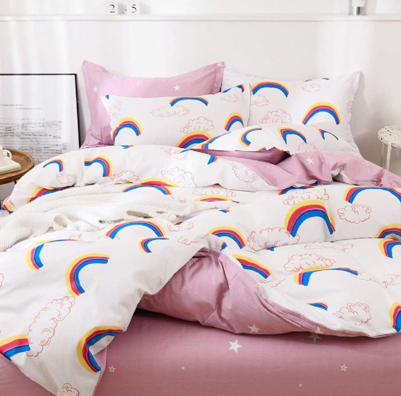Detská Posteľná Bielizeň So Vzorom Rainbow Cloud 3 Ks 100% Bavlna Dievčenské Magical Stars Ružová Súprava Obliečok Na Prikrývku