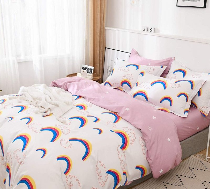 Detská Posteľná Bielizeň So Vzorom Rainbow Cloud 3 Ks 100% Bavlna Dievčenské Magical Stars Ružová Súprava Obliečok Na Prikrývku
