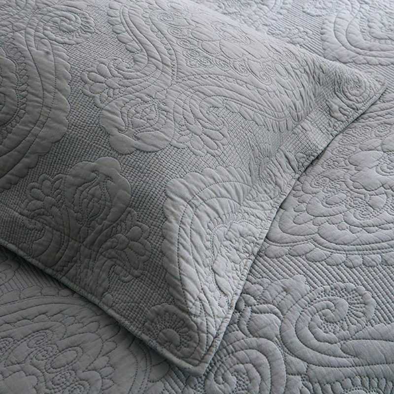 Luxusná Sivá Posteľná Súprava 3-dielna Prešívaná Prikrývka Prikrývky Queen Size 100% Bavlna