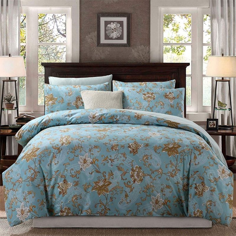 Luxusná Viniča Khaki Farmhouse Kvetinová Posteľná Súprava 3ks 100% Egytion Bavlna Bohemia Chic Satin Shabby Vintage Damask Súpravy Obliečok Na Periny
