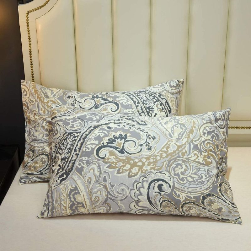 Luxusné Obliečky Zo 100 % Bavlny Paisley 3 Ks Elegantná Sivá Súprava Obliečok Na Paplón So Zapínaním Na Zips