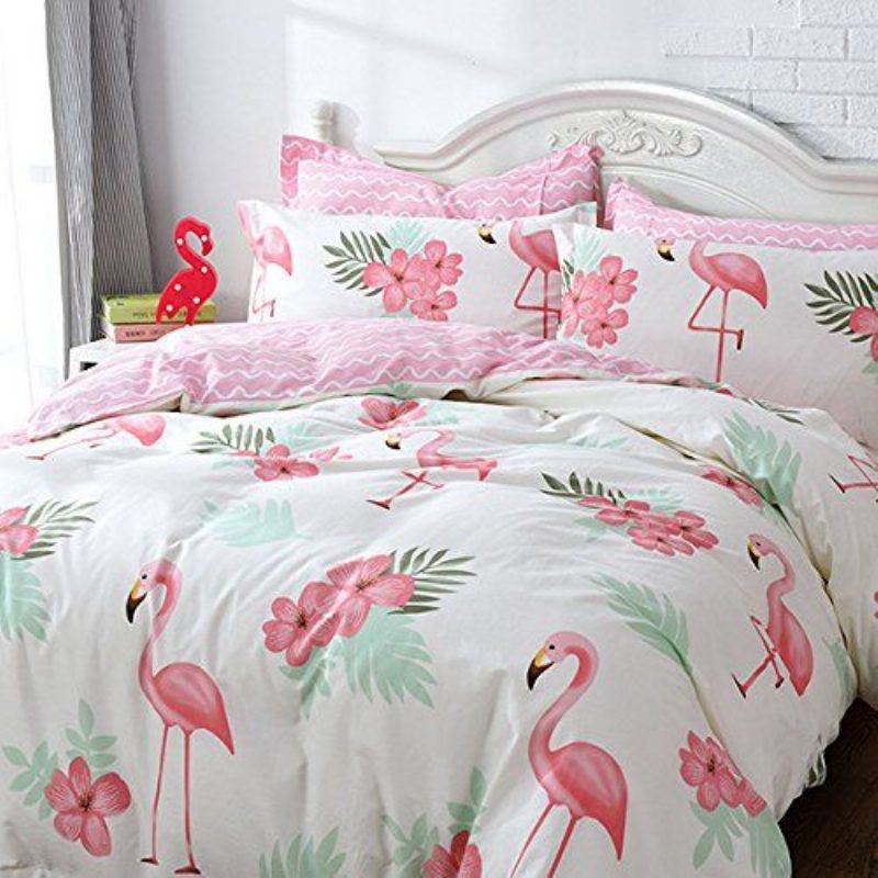 Módna Súprava Ružových Obliečok Na Paplón Flamingo Mäkká Hypoalergénna 100 % Bavlna 3 Kusy