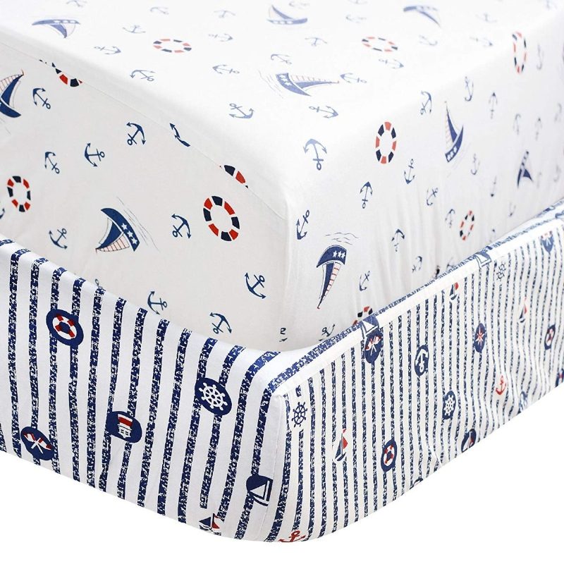 Námorná Detská Posteľná Súprava Pre Chlapcov Sail Away Ocean Anchor Do Detskej Postieľky S Potlačou Bumper Navy A Biela
