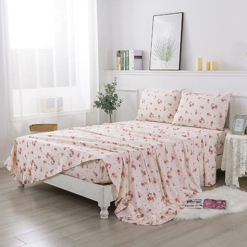 Sada 4 Ks Romantická Ruža S Kvetinovými Obliečkami Elegantná Vintage Dievčenská Posteľná Bielizeň Z Farmy 100 % Bavlna Shabby Kvetinová Obliečka S Hlbokým Vreckom