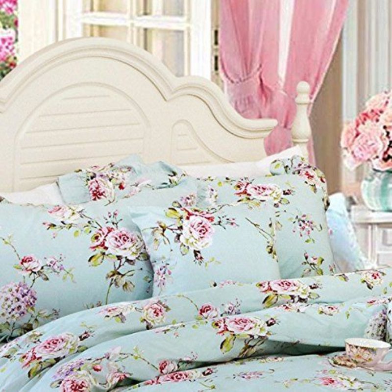 Shabby Blue Floral Square Vankúš Elegantný Francúzsky Vidiecky Štýl Teal Cotton Throw Štvorcový