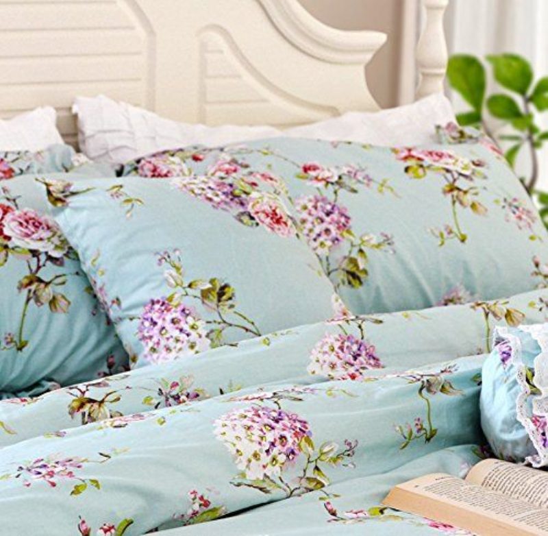 Shabby Blue Floral Square Vankúš Elegantný Francúzsky Vidiecky Štýl Teal Cotton Throw Štvorcový
