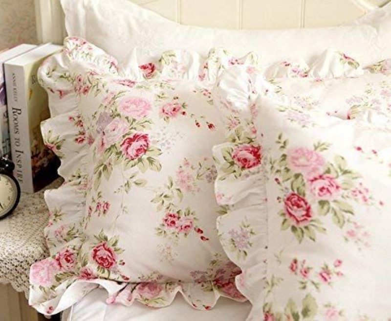 Shabby Pink Rose Kvetinová Potlač Obliečky Na Vankúše Elegantný Vidiecky Štýl Vintage Čipka Volániky Na