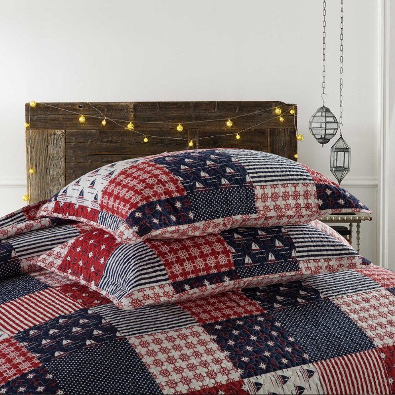 Súprava Námornej Posteľnej Bielizne Patchwork Prikrývka S Morskou Tematikou Jemná 100% Bavlna Queen Size