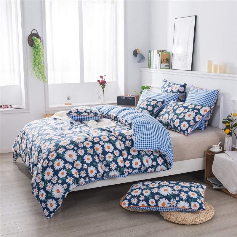 Súprava Obliečok Na Paplón S Potlačou Daisy Flowers 100 % Bavlna Super Mäkká 3 Kusy Dievčenská Letná Kvetinová Posteľná Bielizeň Vintage Farmhouse Obojstranná Prikrývka S Kvetinovou Mriežkou So Zapínaním Na Skrytý Zips
