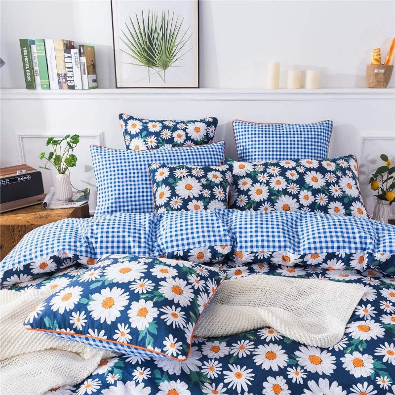 Súprava Obliečok Na Paplón S Potlačou Daisy Flowers 100 % Bavlna Super Mäkká 3 Kusy Dievčenská Letná Kvetinová Posteľná Bielizeň Vintage Farmhouse Obojstranná Prikrývka S Kvetinovou Mriežkou So Zapínaním Na Skrytý Zips