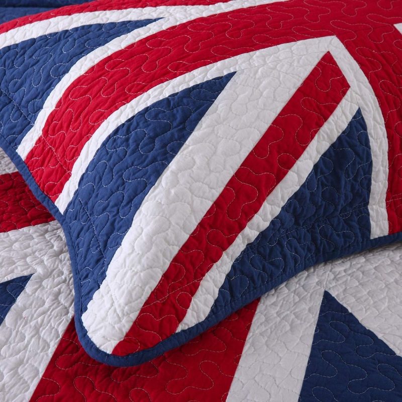 Súprava Prešívaných Prikrývok S Dizajnom Queen Size S Britskou Vlajkou 100 % Bavlna 3 Ks.
