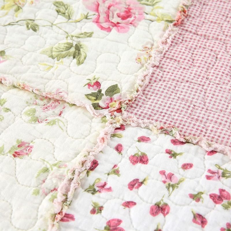 Súprava Prikrývok 3 Ks Queen Size Farmhouse Ruža S Kvetinovou Posteľnou Prikrývkou Set Romantické Drobné Kvety Patchwork Ľahká