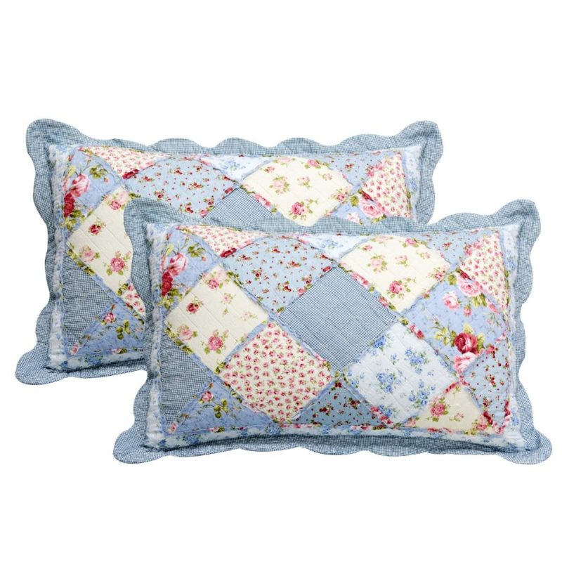 Súprava Prikrývok Queen Size Shabby Blue S Kvetinovým Patchworkom Bavlnených