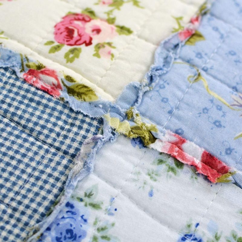 Súprava Prikrývok Queen Size Shabby Blue S Kvetinovým Patchworkom Bavlnených