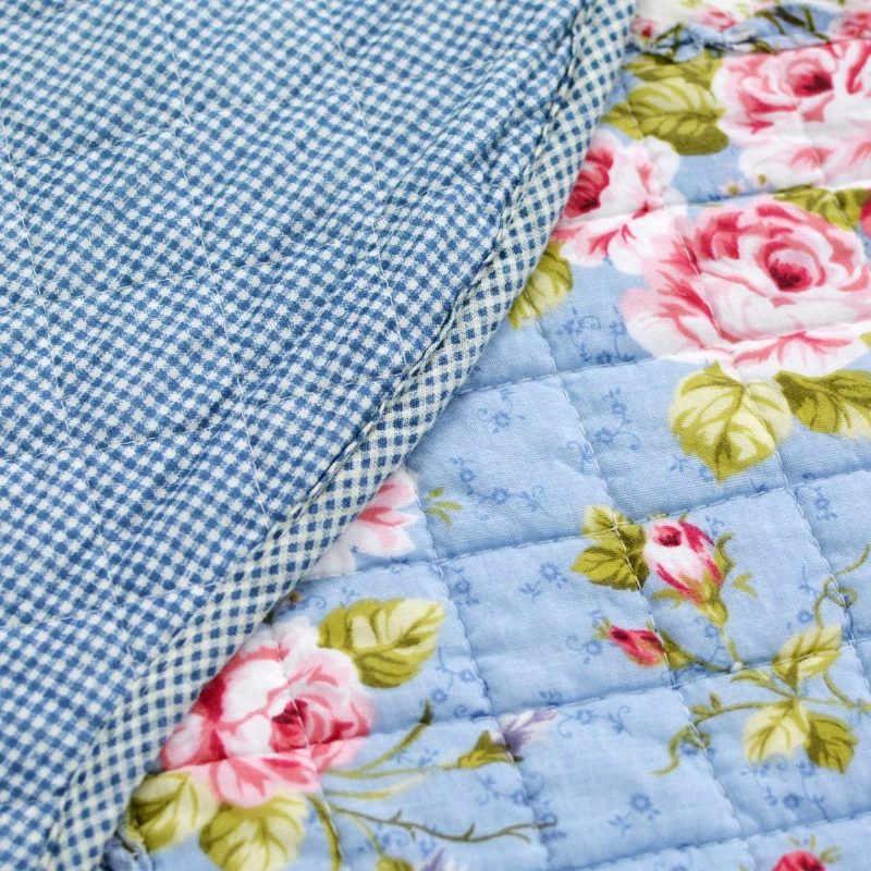 Súprava Prikrývok Queen Size Shabby Blue S Kvetinovým Patchworkom Bavlnených