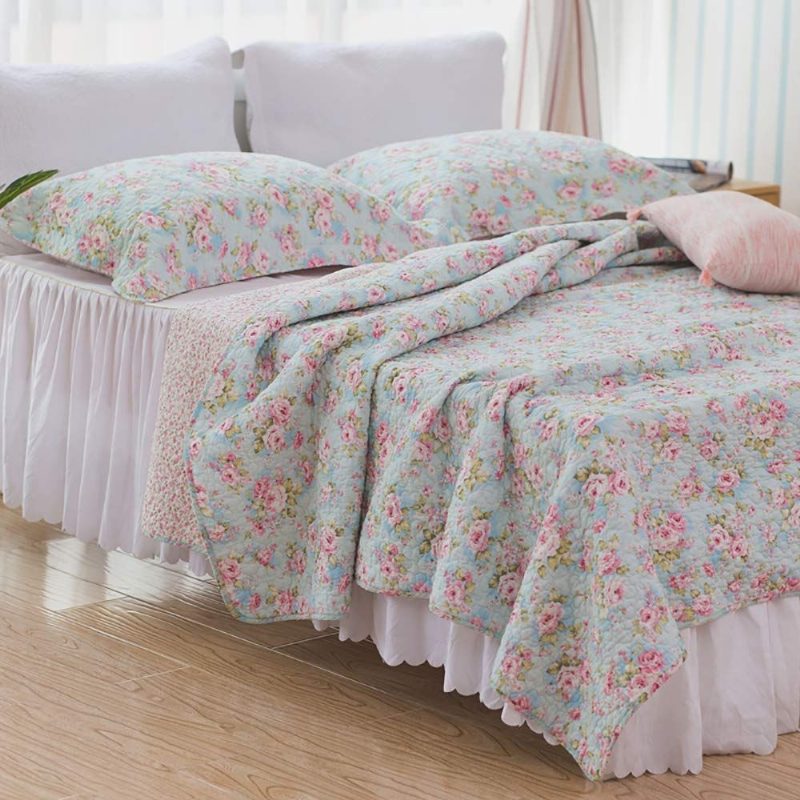 Súpravy Dievčenských Posteľných Prikrývok Queen Size Romantické Prehozy Zelená Kvetinová Súprava Na Posteľ Bavlna