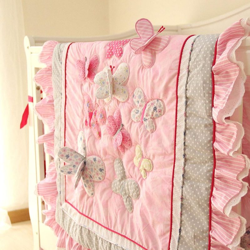 Súpravy Obliečok Do Postieľky Motýľ Pre Dievčatá S Nárazníkmi Shabby Baby Obliečky Šik Ružové Ideálne 7 Kusov