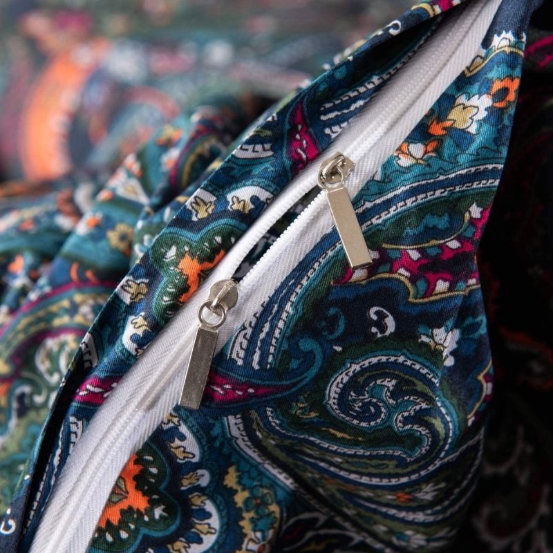 Vintage Posteľná Súprava Paisley 3 Ks Rustikálna Čierna Damašková Obliečok Na Prikrývku 100% Brúsená Bavlna So Zapínaním Na Zips Boho Obliečky