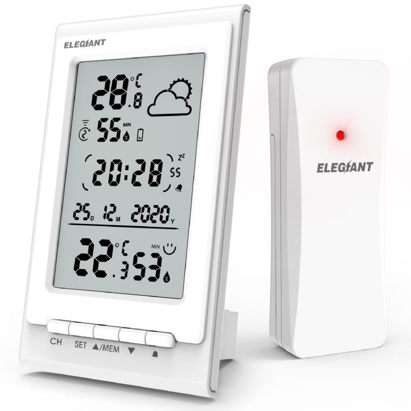 Elektronický Teplomer Elegiant Eox-9901 Vlhkomer Multifunkčný Bezdrôtový Hd Sklenený Budík S Meteostanicou