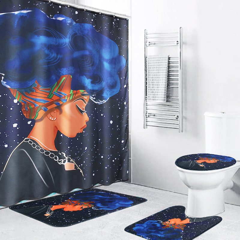 180 X 180 cm African Afro Woman Vodotesný Sprchový Záves Protišmyková Podložka Do Vane