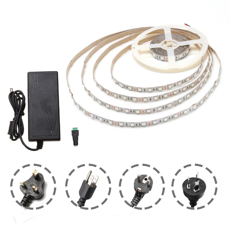 Dc12v 5m Červená:modrá 5:1 Nevodotesná Smd5050 Full Spectrum Led Strip Light Grow + Napájací Zdroj