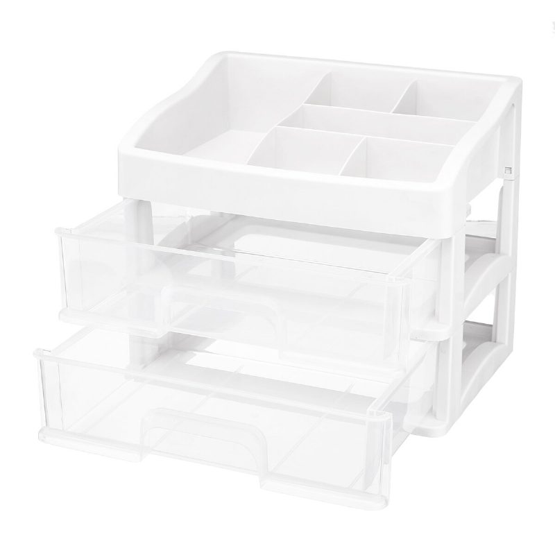 Plastový 2-vrstvový Kozmetický Úložný Box Multifunkčné Stolové Úložné Boxy Zásuvka Usporiadateľ Na Make-up Priestor Na Písacie Potreby