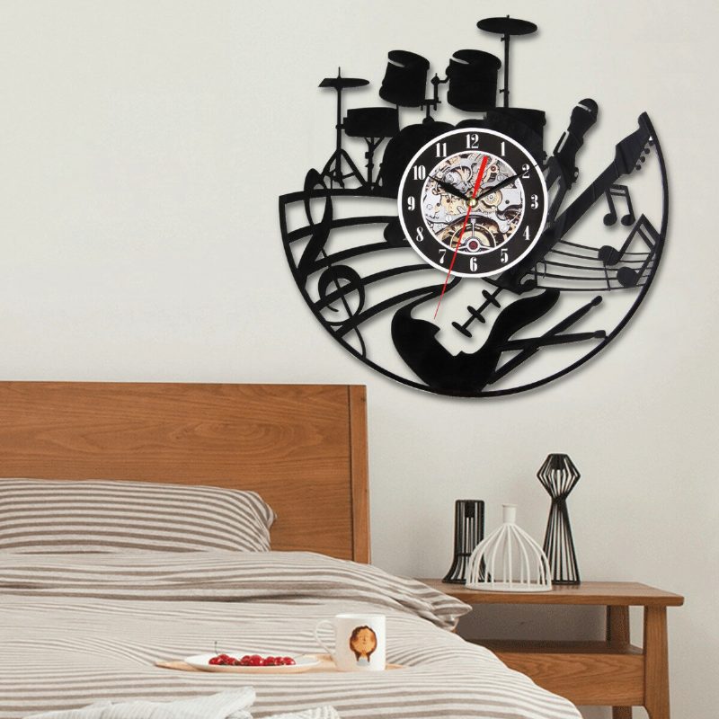 Retro Hudobné Nástroje Prehrávač Bicie Krabička Na Cd Vinylová Platňa Nástenné Hodiny Home Decor