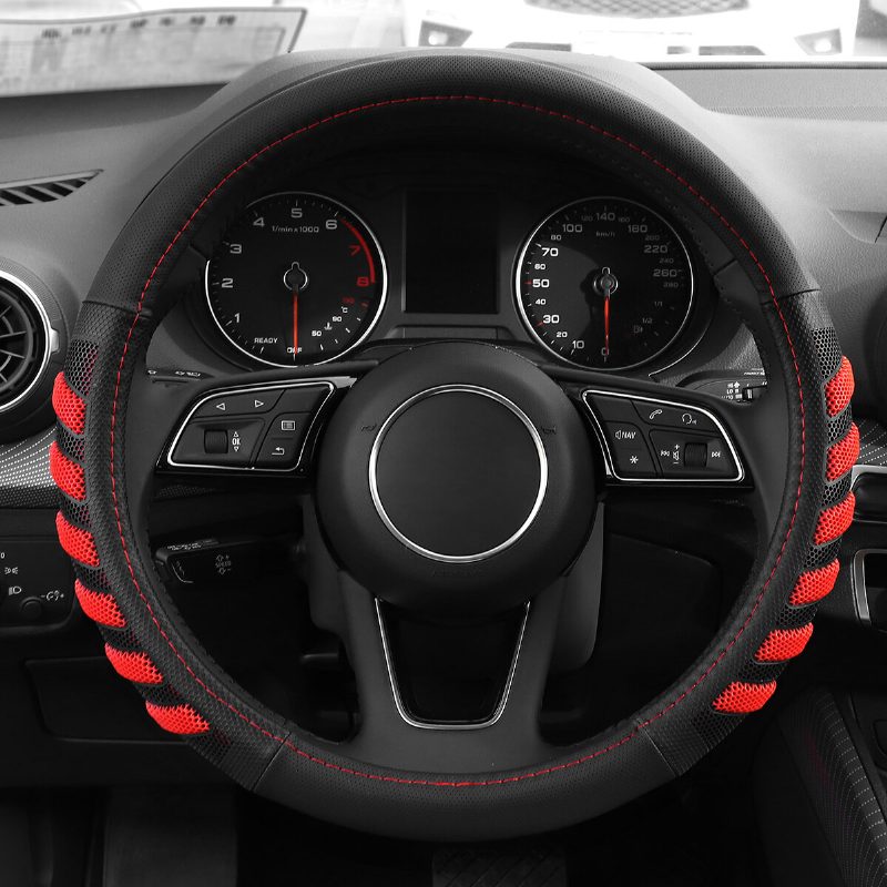 38 cm Pu Kožený Univerzálny Modrý / Červený Poťah Na Volant Do Auta Nárazník Na Podložku Na Ruky