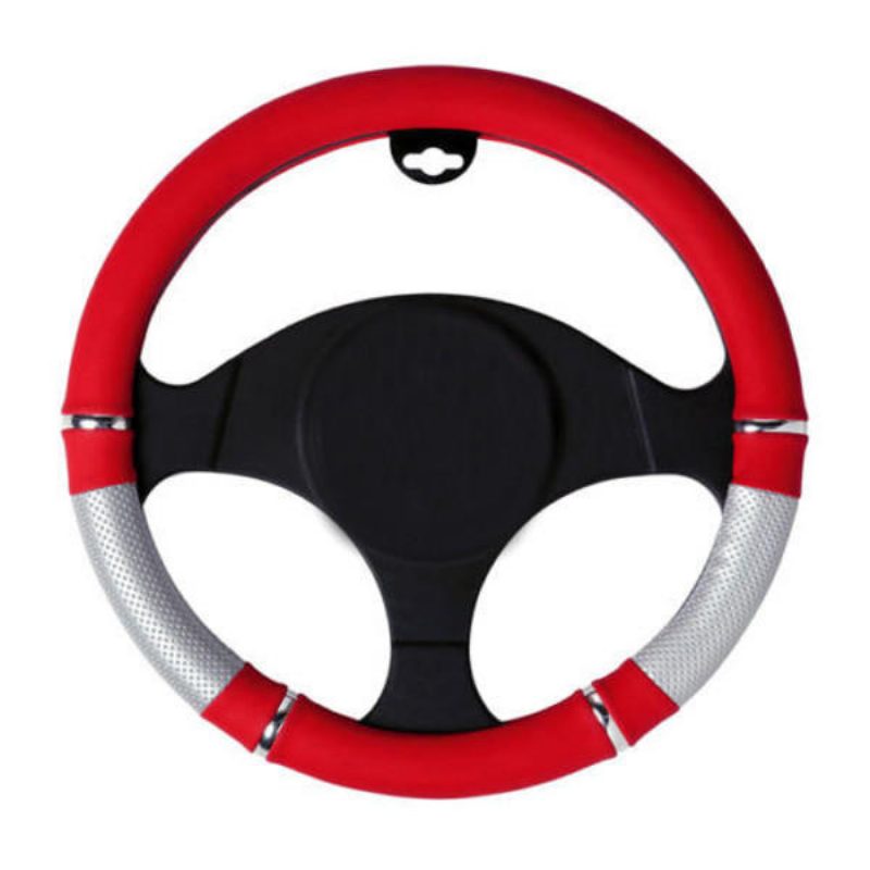 Univerzálne Pvc Kožené Poťahy Na Volant Pre Osobné Autá 37-39 cm Červená Strieborná