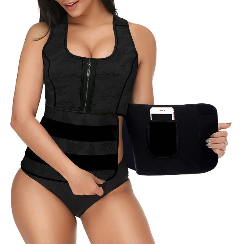 Dámske Potné Sauny Body Shaper Pánska Vesta Termo Neoprénový Trenažér Zoštíhľujúci Pás Tepláky Čierna