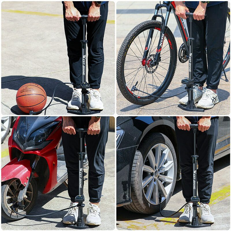 West Biking 145psi Tlaková Vzduchová Pumpa Na Bicykel S Digitálnym Elektronickým Displejom Tlakomer Multifunkčná Tryska Outdoorová Cyklistická Basketbalová